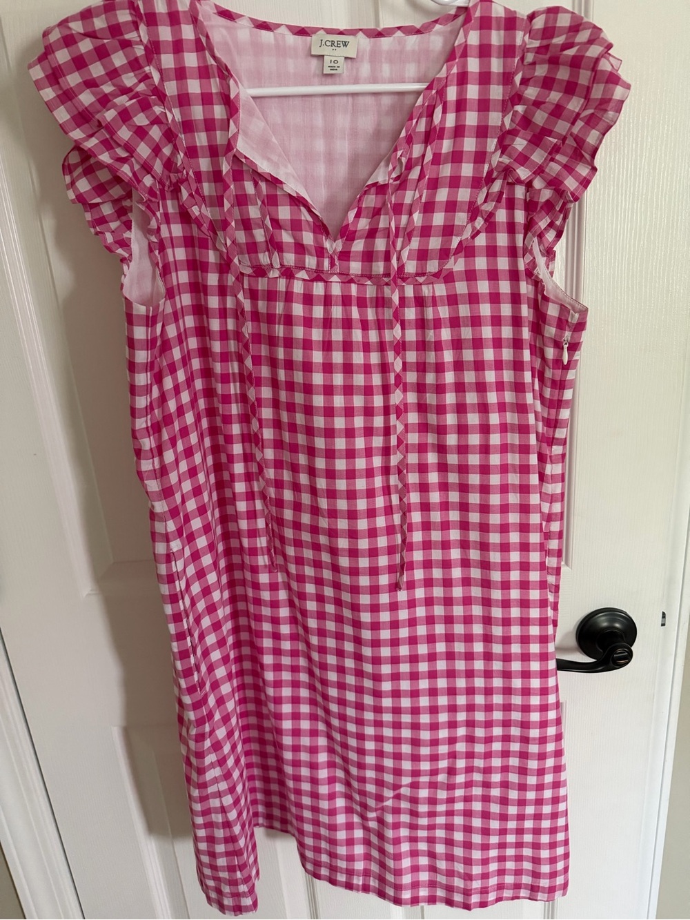 J. Crew Pink and White Gingham Ruffle Sleeve Dress